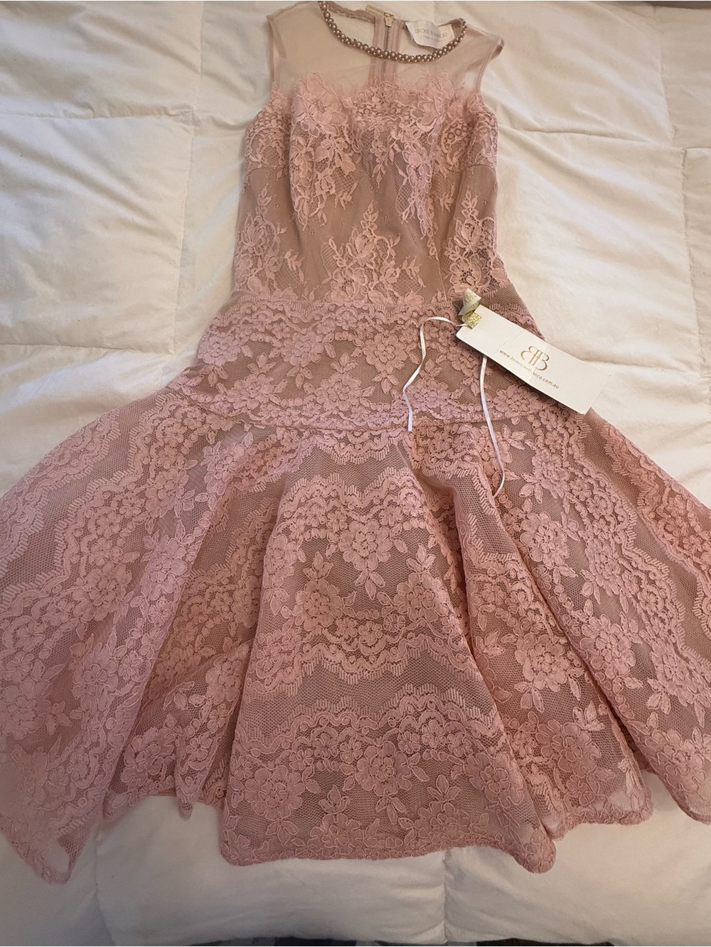 BRONZ AND BANCO Blush Pink Lace Fit-and-Flare Dress US 4